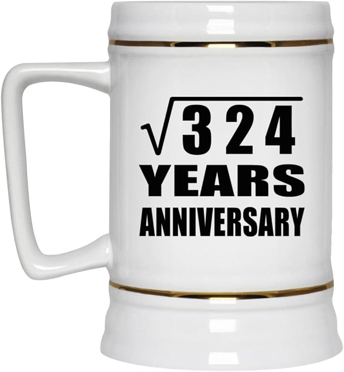Подарки от Designsify, 18-я годовщина, квадратный корень из 324 лет, керамическая кружка-бокал объемом 22 унции с ручкой для заморозки — для дня рождения, Рождества, Дня матери, Дня отца, вечеринки.
