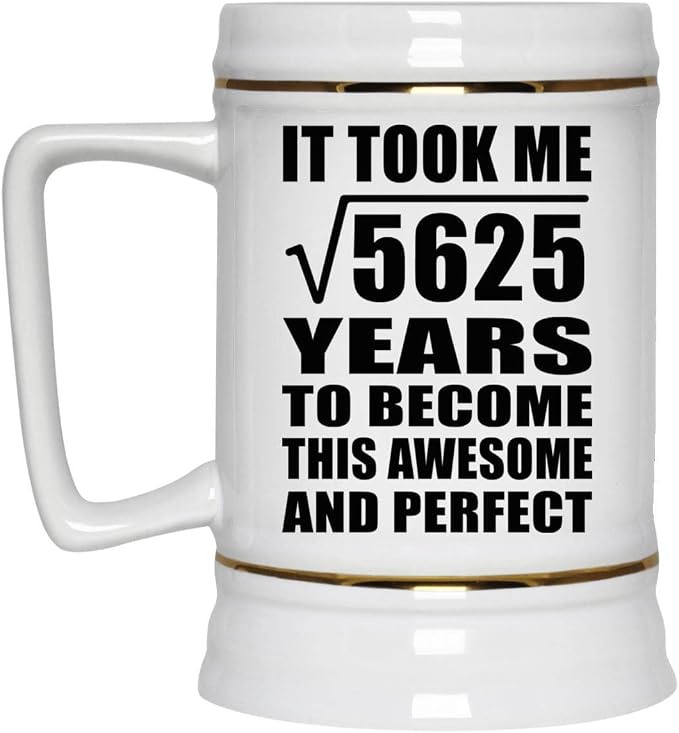 Подарки от Designsify, 75-летие: квадратный корень из 5625 лет — это потрясающе, керамическая кружка-бокал объемом 22 унции с ручкой для заморозки — для годовщины, Рождества, Дня матери, Дня отца, вечеринки