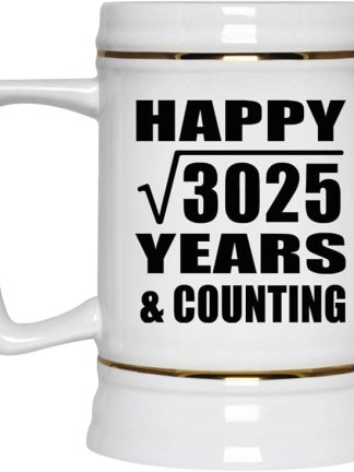Подарки от Designsify, Счастливой 55-й годовщины! Квадратный корень из 3025 лет и это еще не конец! Керамическая кружка-бокал объемом 22 унции с ручкой для заморозки — для дня рождения, Рождества, Дня матери, Дня отца и вечеринки.
