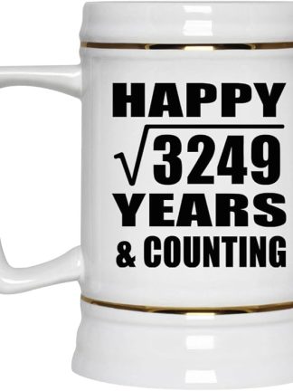 Подарки от Designsify, Счастливой 57-й годовщины! Квадратный корень из 3249 лет и это еще не конец! Керамическая кружка-бокал объемом 22 унции с ручкой для заморозки — для дня рождения, Рождества, Дня матери, Дня отца и вечеринки.