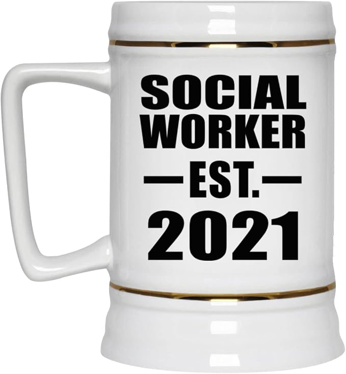 Designsify Gifts, Социальный работник, Основана в 2021 году, Керамическая кружка-бокал для пива объемом 22 унции с ручкой, подходит для заморозки — для дня рождения, годовщины, Рождества, Дня матери, Дня отца, вечеринки, для мужчин и женщин.