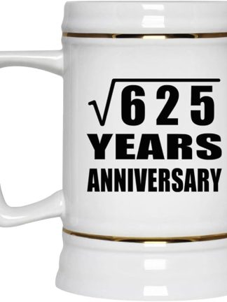 Подарки от Designsify, 25-я годовщина, квадратный корень из 625 лет, керамическая кружка-бокал объемом 22 унции с ручкой для заморозки — для дня рождения, Рождества, Дня матери, Дня отца, вечеринки.