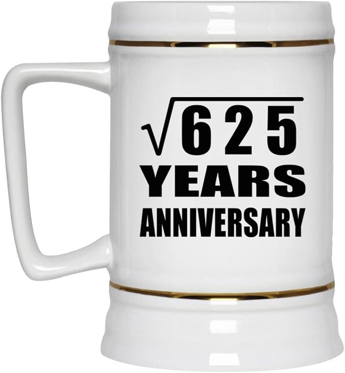 Подарки от Designsify, 25-я годовщина, квадратный корень из 625 лет, керамическая кружка-бокал объемом 22 унции с ручкой для заморозки — для дня рождения, Рождества, Дня матери, Дня отца, вечеринки.