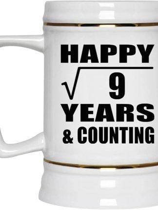 Подарки от Designsify, Счастливой 3-й годовщины! Квадратный корень из 9 лет и больше! Керамическая кружка-бокал объемом 22 унции с ручкой для заморозки — для дня рождения, Рождества, Дня матери, Дня отца и вечеринки.