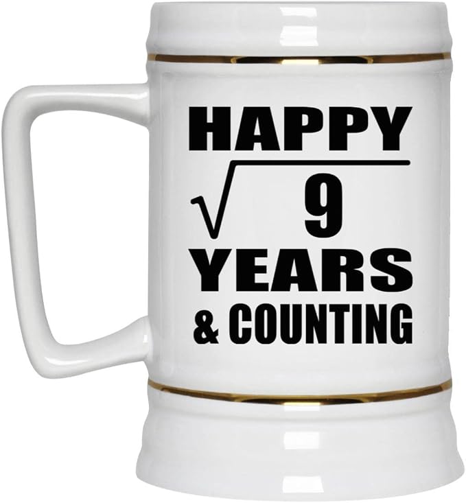 Подарки от Designsify, Счастливой 3-й годовщины! Квадратный корень из 9 лет и больше! Керамическая кружка-бокал объемом 22 унции с ручкой для заморозки — для дня рождения, Рождества, Дня матери, Дня отца и вечеринки.