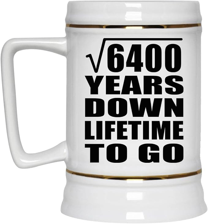 Подарки от Designsify, 80-летний юбилей, квадратный корень из 6400 лет жизни, керамическая кружка-бокал объемом 22 унции с ручкой для заморозки — для дня рождения, Рождества, Дня матери, Дня отца и вечеринки.