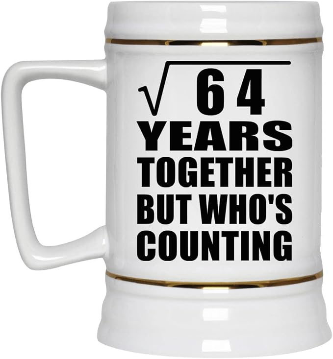 Подарки от Designsify, 8-я годовщина игры Square Root of 64 Years Who's Counting, керамическая кружка-бокал объемом 22 унции с ручкой для заморозки — для дня рождения, Рождества, Дня матери, Дня отца и вечеринки.