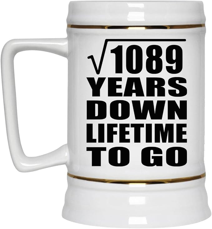 Подарки от Designsify, 33-я годовщина, квадратный корень из 1089 лет, керамическая кружка-бокал объемом 22 унции с ручкой для заморозки — для дня рождения, Рождества, Дня матери, Дня отца, вечеринки.