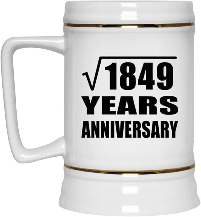 Подарки от Designsify, 43-я годовщина, квадратный корень из 1849 лет, керамическая кружка-бокал объемом 22 унции с ручкой для заморозки — для дня рождения, Рождества, Дня матери, Дня отца.