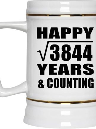 Подарки от Designsify, Счастливой 62-й годовщины! Квадратный корень из 3844 лет и это еще не конец! Керамическая кружка-бокал объемом 22 унции с ручкой для заморозки — для дня рождения, Рождества, Дня матери, Дня отца и вечеринки.