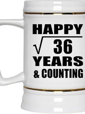 Подарки от Designsify, Счастливой 6-й годовщины! Квадратный корень из 36 лет и больше! Керамическая кружка-бокал объемом 22 унции с ручкой для заморозки — для дня рождения, Рождества, Дня матери, Дня отца и вечеринки.