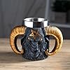 Кружка-мешок «Бафомет» от Pacific Giftware с уникальным дизайном: голова козла с двумя ручками и пентаграммой. Идеально подходит для сервировки стола и напитков. Объем 11 жидких унций.