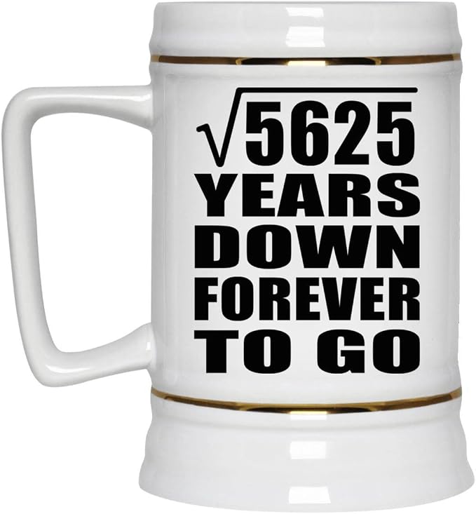 Подарки от Designsify, 75-я годовщина, квадратный корень из 5625 лет, навсегда, керамическая кружка-бокал объемом 22 унции с ручкой для заморозки — для дня рождения, Рождества, Дня матери, Дня отца, вечеринки