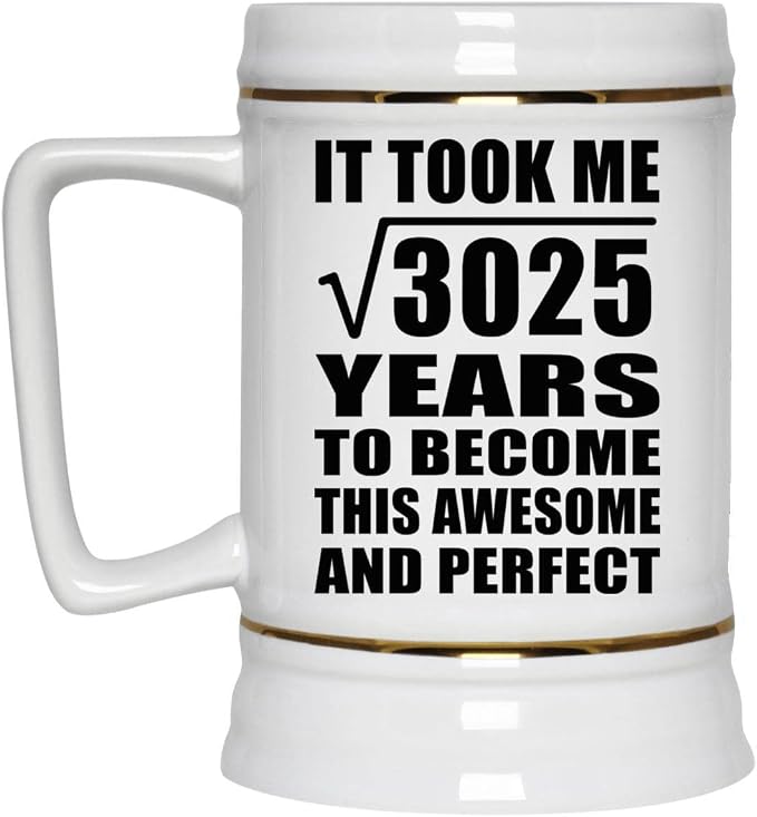 Подарки от Designsify, 55-летие: квадратный корень из 3025 лет — это потрясающе, керамическая кружка-бокал объемом 22 унции с ручкой для заморозки — для годовщины, Рождества, Дня матери, Дня отца.