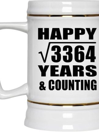 Подарки от Designsify, Счастливой 58-й годовщины! Квадратный корень из 3364 лет и это еще не конец! Керамическая кружка-бокал объемом 22 унции с ручкой для заморозки — для дня рождения, Рождества, Дня матери, Дня отца и вечеринки.