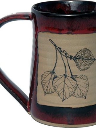 Керамическая кружка ALWAYS AZUL POTTERY объемом 24 унции (700 мл) в форме листа осины, покрытая настоящей красной глазурью – керамические кружки для пива ручной работы – стильные и уникальные, изготовленные вручную из художественной каменной керамики, полированные глиняные чашки, отлично подходят для пива, кофе и многого другого.