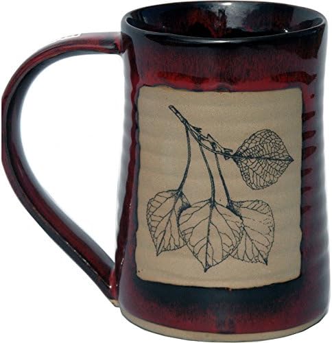 Керамическая кружка ALWAYS AZUL POTTERY объемом 24 унции (700 мл) в форме листа осины, покрытая настоящей красной глазурью – керамические кружки для пива ручной работы – стильные и уникальные, изготовленные вручную из художественной каменной керамики, полированные глиняные чашки, отлично подходят для пива, кофе и многого другого.