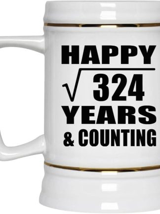 Подарки от Designsify, Счастливой 18-й годовщины! Квадратный корень из 324 лет и далее! Керамическая кружка-бокал объемом 22 унции с ручкой для заморозки — для дня рождения, Рождества, Дня матери, Дня отца и вечеринки.