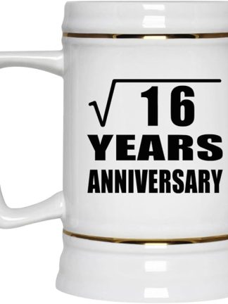 Подарки от Designsify, 4-я годовщина, квадратный корень из 16 лет, керамическая кружка-бокал объемом 22 унции с ручкой для заморозки — для дня рождения, Рождества, Дня матери, Дня отца, вечеринки.