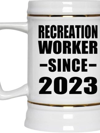Designsify Gifts, Recreation Worker Since 2023, 22 унции (650 мл) керамическая кружка-бокал с ручкой для заморозки - для дня рождения, годовщины, Рождества, Дня матери, Дня отца, вечеринки, для мужчин, женщин, для него и для нее.
