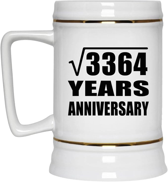 Подарки от Designsify, 58-я годовщина, квадратный корень из 3364 лет, керамическая кружка-бокал объемом 22 унции с ручкой для заморозки — для дня рождения, Рождества, Дня матери, Дня отца.