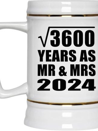 Подарки от Designsify, 60-летие брака (квадратный корень из 3600 лет) в качестве мистера и миссис 2024, керамическая кружка-бокал объемом 22 унции с ручкой для заморозки — для дня рождения, Рождества, Дня матери, Дня отца и вечеринки.