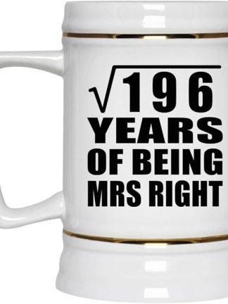 Подарки от Designsify, 14-я годовщина «Квадратный корень из 196 лет быть миссис Правильной», керамическая кружка-бокал объемом 22 унции с ручкой для заморозки — для дня рождения, Рождества, Дня матери, Дня отца и вечеринки.