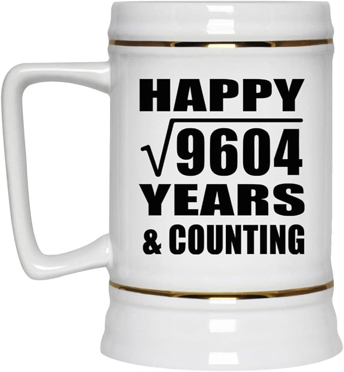 Подарки от Designsify, Счастливой 98-й годовщины! Квадратный корень из 9604 лет и это еще не конец! Керамическая кружка-бокал объемом 22 унции с ручкой для заморозки — для дня рождения, Рождества, Дня матери, Дня отца и вечеринки.