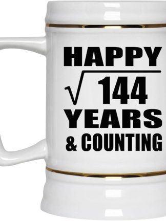 Подарки от Designsify, Счастливой 12-й годовщины! Квадратный корень из 144 лет и далее! Керамическая кружка-бокал объемом 22 унции с ручкой для заморозки — для дня рождения, Рождества, Дня матери, Дня отца и вечеринки.