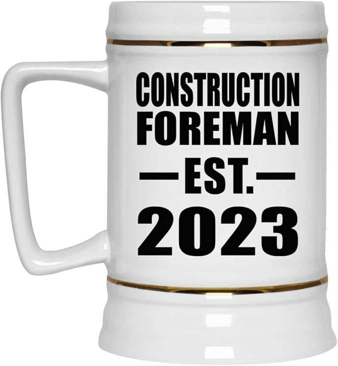 Designsify Gifts, кружка для пивного прораба, основанная в 2023 году, керамическая, объемом 22 унции (550 мл), с ручкой, для заморозки — идеально подходит для дня рождения, годовщины, Рождества, Дня матери, Дня отца и вечеринки.