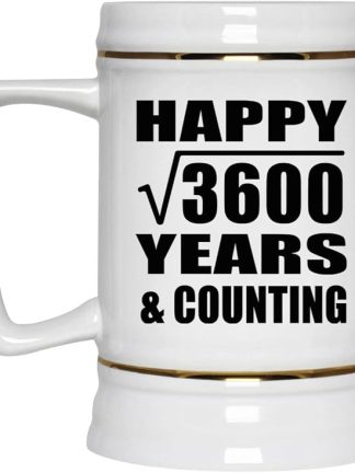 Подарки от Designsify, Счастливой 60-й годовщины квадратного корня из 3600 лет и далее, керамическая кружка-бокал объемом 22 унции с ручкой для заморозки — для дня рождения, Рождества, Дня матери, Дня отца и вечеринки.