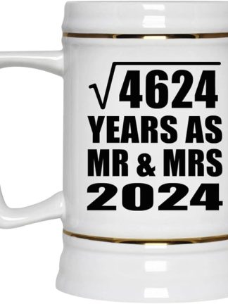 Подарки от Designsify, 68-я годовщина свадьбы (квадратный корень из 4624 лет в качестве мистера и миссис 2024), керамическая кружка-бокал объемом 22 унции с ручкой для заморозки — для дня рождения, Рождества, Дня матери, Дня отца и вечеринки.