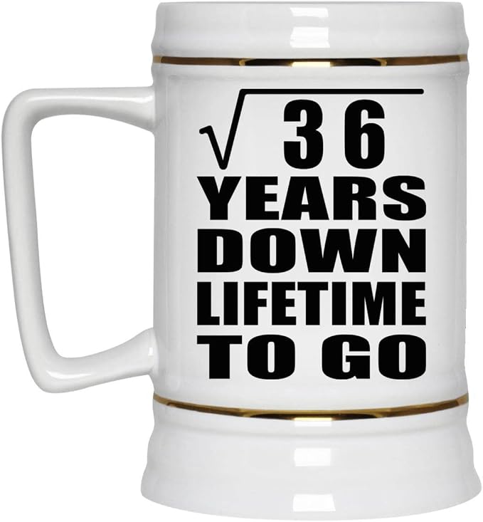 Подарки от Designsify, 6-я годовщина, квадратный корень из 36 лет, Lifetime To Go, керамическая кружка-бокал объемом 22 унции с ручкой для заморозки — для дня рождения, Рождества, Дня матери, Дня отца, вечеринки.