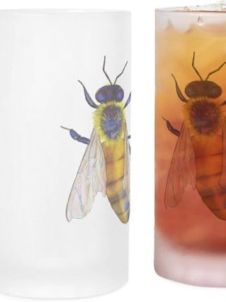 Пивная кружка CafePress Bee Frosted Stein объемом 16 унций (473 мл) из матового стекла.