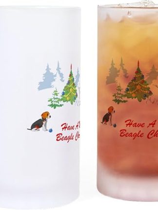 CafePress Merry Beagle Christmas Frosted Stein 16 oz Frosted Glass Beer Mug