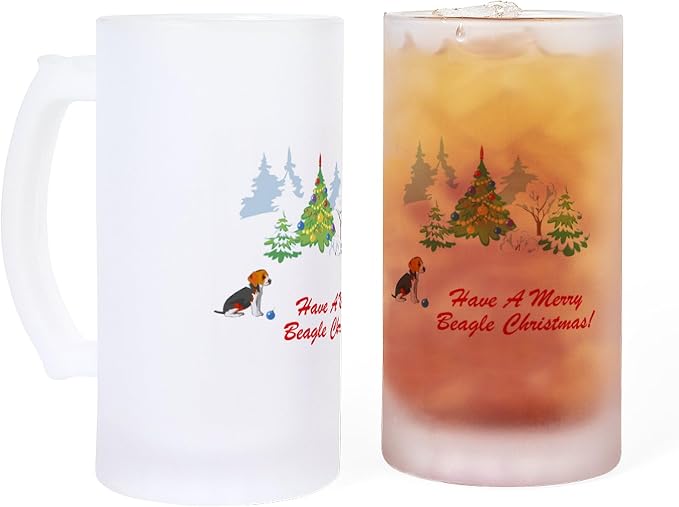 CafePress Merry Beagle Christmas Frosted Stein 16 oz Frosted Glass Beer Mug
