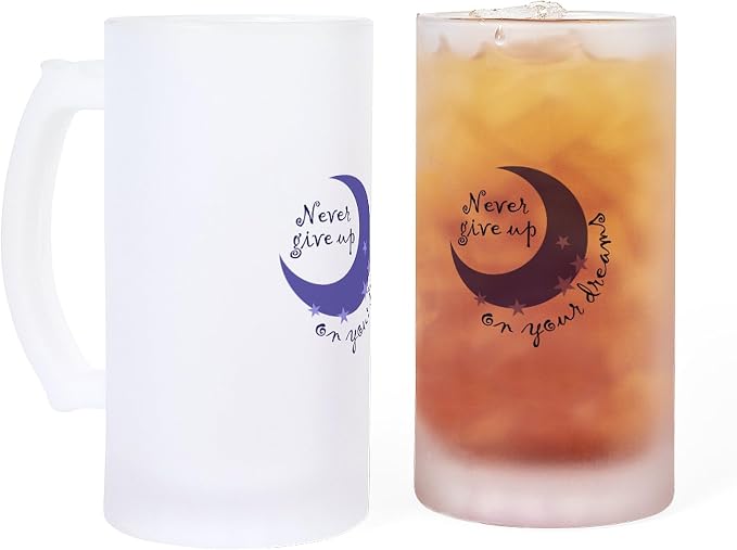 CafePress НИКОГДА НЕ ОТКАЗЫВАЙТЕСЬ ОТ МЕЧТ Кружка для пива Frosted Stein 16 унций (473 мл) из матового стекла