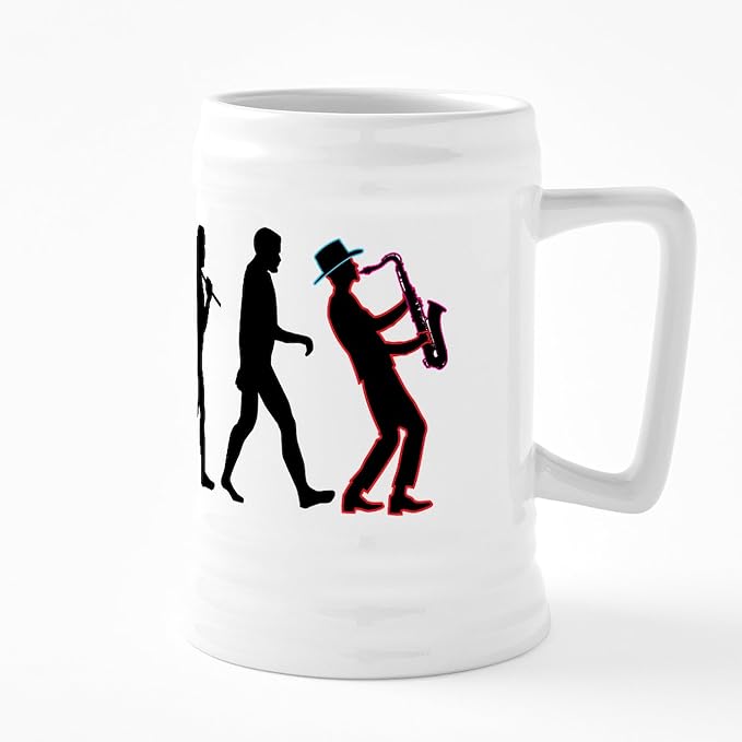 Керамическая пивная кружка CafePress Saxophone Player Evolution объемом 25 унций.