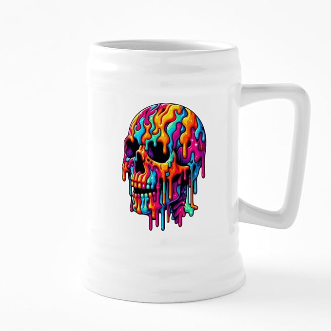 Керамическая пивная кружка CafePress с ярким психоделическим черепом, 740 мл.