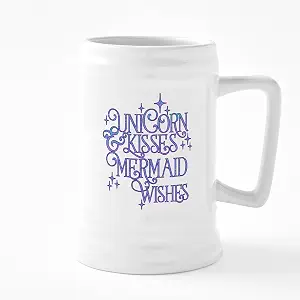 CafePress UNICORN KISSES And MERMAID WISHES Керамическая пивная кружка объемом 25 унций