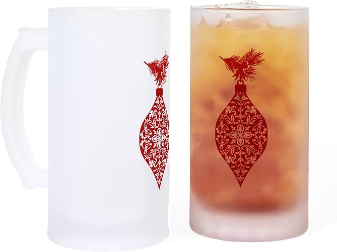 Кружка для пива CafePress из матового стекла объемом 473 мл с рисунком красного дамасского орнамента.