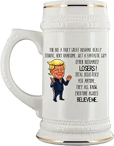 Пивная кружка с изображением Трампа для мужа на День святого Валентина, годовщину, день рождения или Рождество. Забавный политический сувенир в стиле республиканцев и консерваторов. Керамическая кружка объемом 22 унции (550 мл) для мужчин.