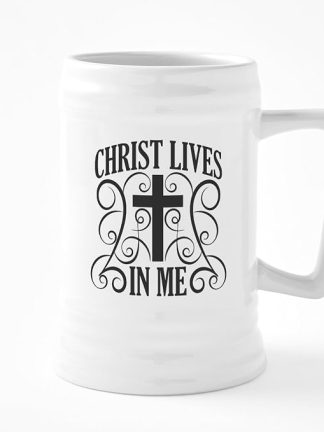 Керамическая пивная кружка CafePress Christ Is In Me с черным типографским крестом и завитками, объемом 25 унций.