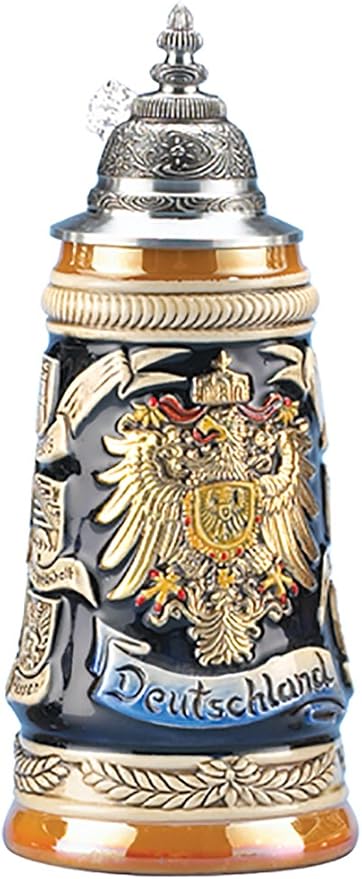 M. CORNELL IMPORTERS 6442 Бундесваппен. Немецкая пивная кружка из каменной керамики, расписанная вручную.