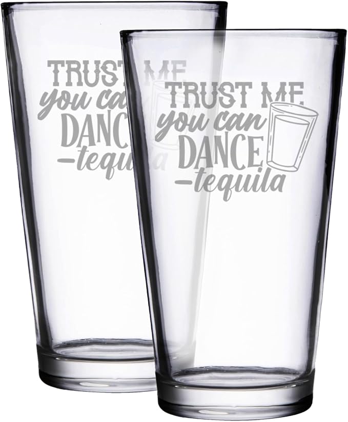 Набор из 2 бокалов Hat Shark Trust Me You Can Dance Tequila с лазерной гравировкой для пива, объемом 16 унций.