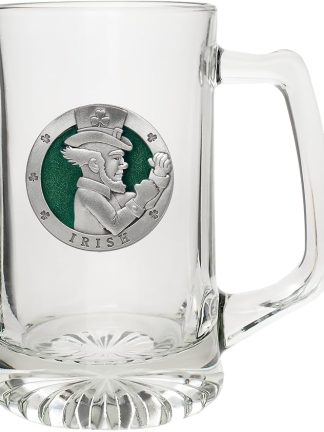 Оловянный бокал Heritage Irish Fighter Super Stein | Пивной бокал в немецком стиле объемом 15 унций | Изысканная металлическая инкрустация из олова