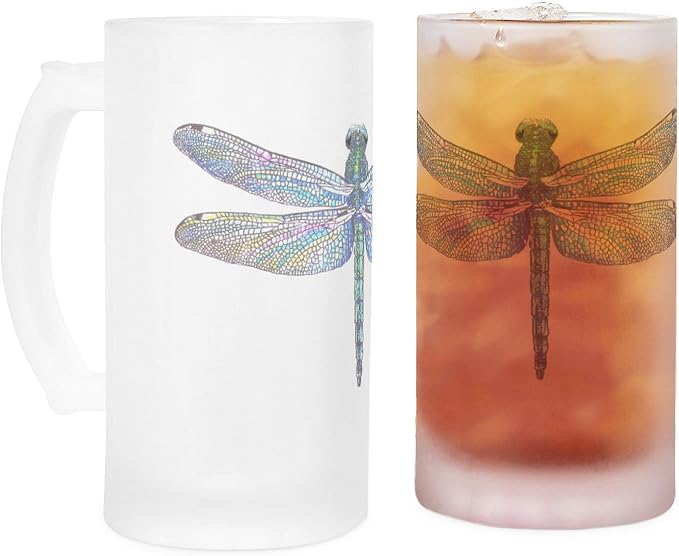 Пивная кружка CafePress Dragon Fly Frosted Stein объемом 16 унций (473 мл) из матового стекла.