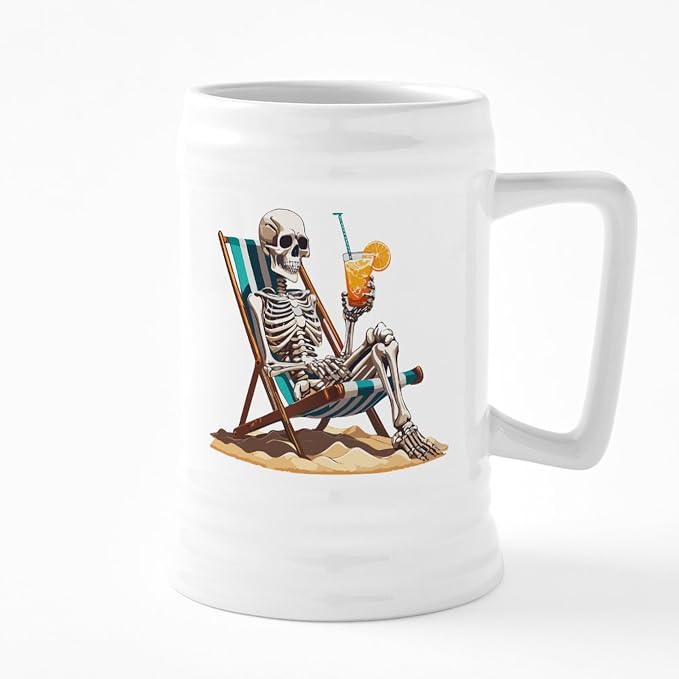 Керамическая пивная кружка CafePress с изображением пляжного скелета и тропического Хэллоуина, 25 унций.