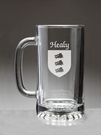 Стеклянная пивная кружка Healy с ирландским гербом (с пескоструйной обработкой).
