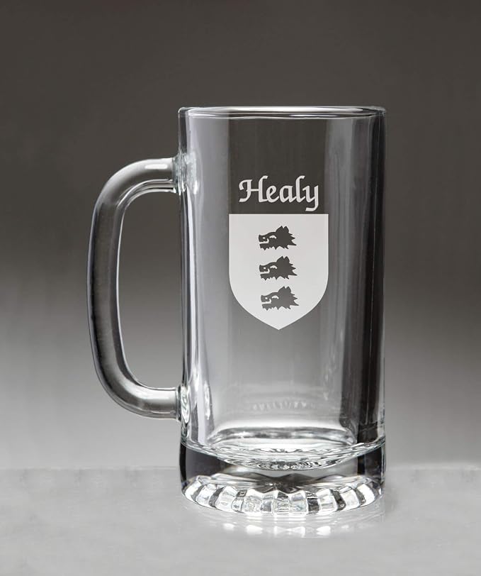 Стеклянная пивная кружка Healy с ирландским гербом (с пескоструйной обработкой).